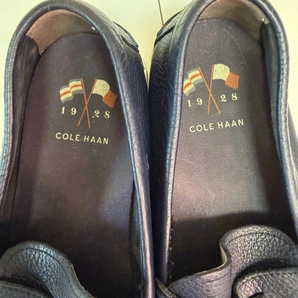 Cole Haan Mens Navy Blue Pebbled Leather Penny Loafers C14593 Size 11.5 M